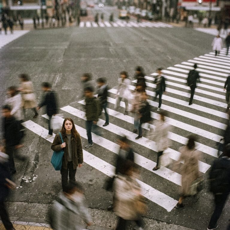Persona destacando entre la multitud en un paso de peatones, simbolizando una web que se diferencia de la competencia - diseño web a medida VIORLABS Alicante